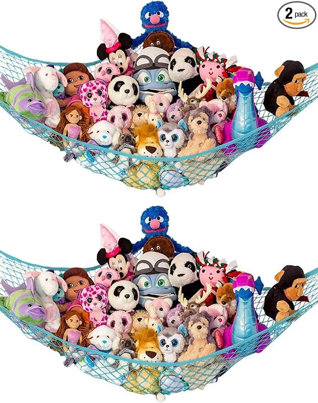 Stuffed Animal Hammock XL 2 Pack | Corner Stuffed Animal Storage & Plushie Net | Extra Large Toy Hammock for Stuffed Animals | Easy Hang, Hardware Included | Light Blue Bedroom Decor | by Lilly's Love
