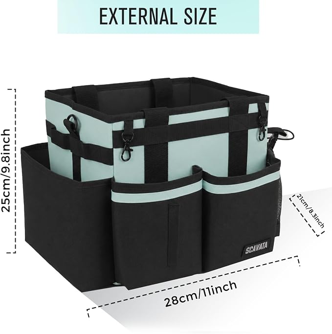 SCAVATA Compact Wearable Cleaning Caddy, Small Cleaning Supplies Organizer with Handle & Shoulder Straps for Housekeepers, Under Sink & Car Cleaning Tool Organizers Bag, Baby Blue