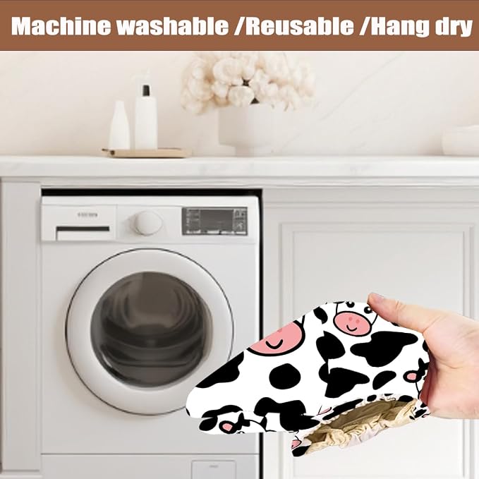 2Pcs Cow Plastic Bag Holder 22.5x9 Inch, Cute Cows Wall Mount Plastic Bag Organizer with Drawstring, Reusable Grocery Bags Storage Dispenser for Home Kitchen Pantry Decor, Cow Gifts for Women Mom