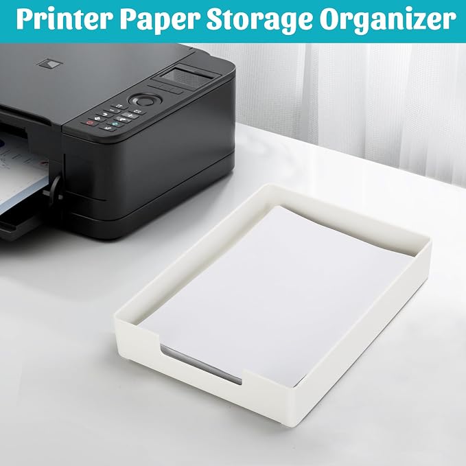 Letter-Size Tray Desk Letter Tray Paper Tray, Sturdy Heavy-Duty Plastic Printer Paper Tray, Single-Tier Stackable File Storage Organizer for Office Home (White)
