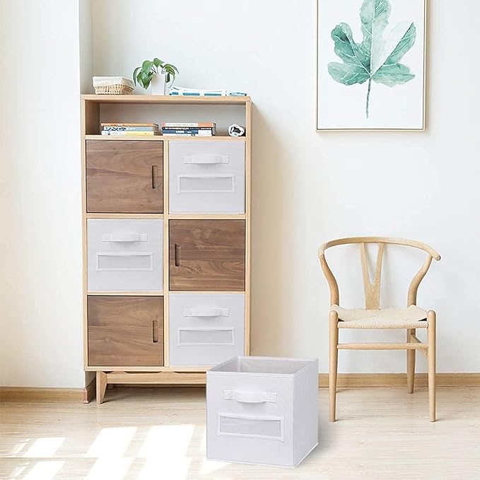13x13x13 storage cube bins (Set of 10) Fabric storage cubes with 10 Labels Window Cards & a Pen, storage cubes 13x13, Collapsible 13 inch cube storage bins, Cubby Organizer Boxes, White