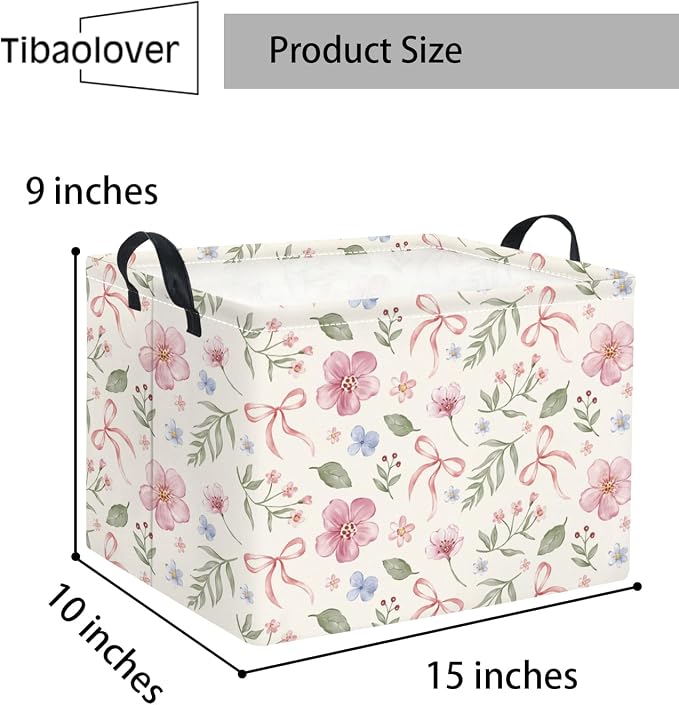 Rectangular Baby Kids Storage Basket for Home Kitchen Girls Cute Toy Storage Bin Organizer Shelf Book Room Decor(Bowknot Flower)