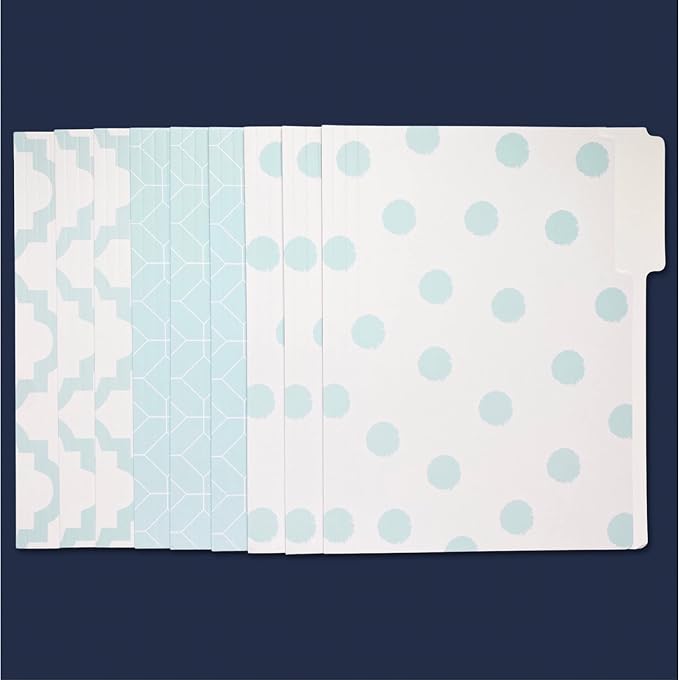 Designer File Folders by Kahootie Co, Set of 9 Decorative File Folders, 9.5” x 11.75”, Paper Organization, Office Supplies, File Folder Organizer, 3 Tab File Folders (Teal)