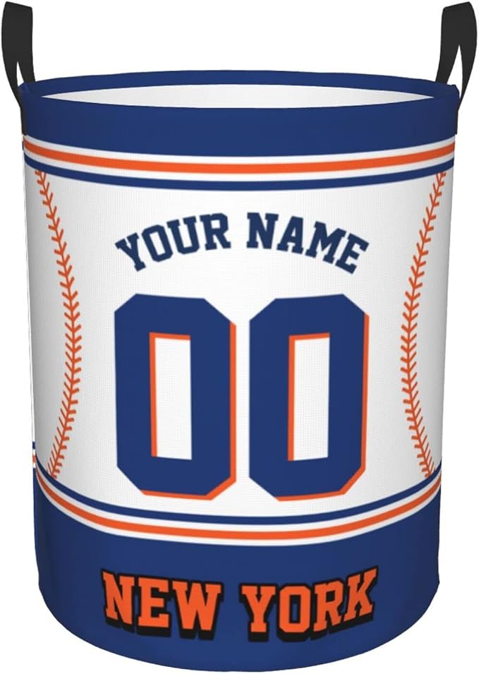 New York Laundry Hamper Personalized Laundry Basket Customized Name And Number Collapsible Storage Basket for Bedroom Bathroom Living Room Baseball Fan Gifts
