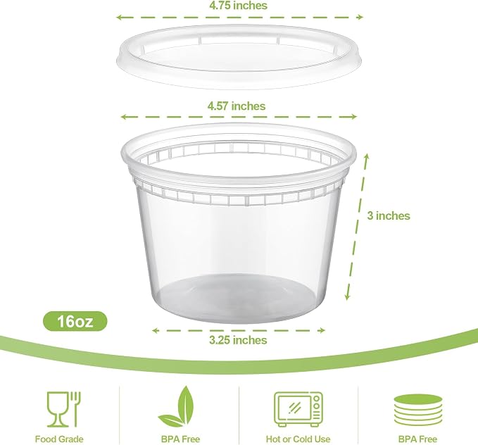 AOZITA 64 Sets 16 oz Plastic Deli Containers With Lids, Airtight Food Storage Containers, Freezer/Dishwasher/Microwave Safe, Takeout Meal Prep Storage