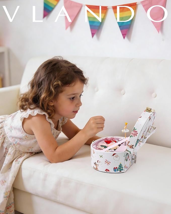 VLANDO 2Pcs Gifts for Girl, Musical Jewelry Box for Girls, Small Kid Music Box with Ballerina for Party Bedroom Decor, Gifts for Girls Kids - Christmas White