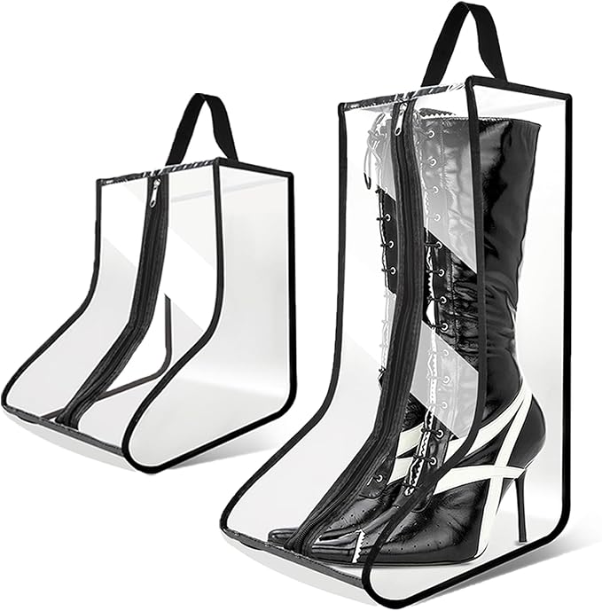 CiBiZi 2Pack Black Boot Bags Organizer for Travel Waterproof Cowboy Boots Bag Portable Shoe Travel Bag for Women Hangable Ski Boot Bag Dust-free Tall Boot Storage Bag （Clear ）