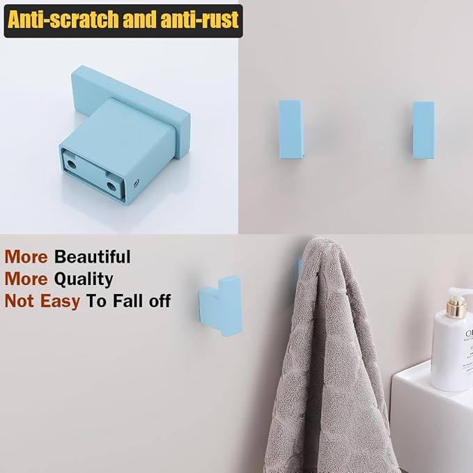 RANDOM Clear Sky Blue Towel Hooks for Bathrooms Square Shower Hooks Stainless Steel Wall Mount Coat Hook.96009-8CKB
