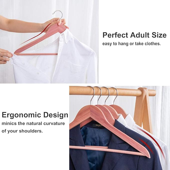 Cedar Hangers 30 Pack, American Red Cedar Wood Suit Hangers with 360° Swivel Hook, Smooth Surface Slim Cedar Wood Coat Hangers, Great for Refresh Closet