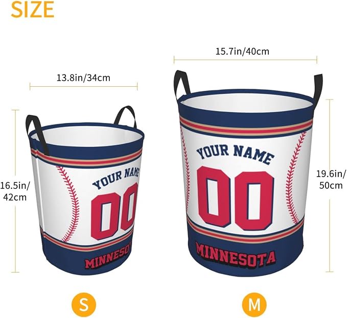 Custom Minnesota Laundry Hamper Personalized Laundry Basket Customized Name And Number Collapsible Storage Basket for Bedroom Bathroom Living Room Baseball Fan Gifts