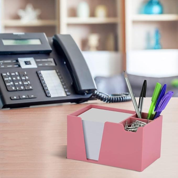 Acrimet Desktop Organizer Pencil, Pen, Paper, Clip, Caddy Holder (Plastic) (White Paper Included) (Solid Pink Color)