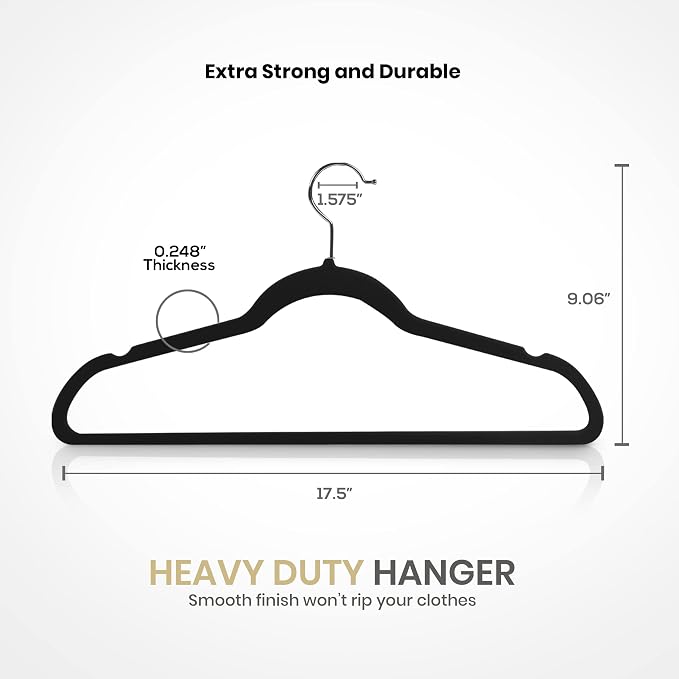 Utopia Home Velvet Hangers 50 Pack – Luxury Non-Slip Slim Hangers Black | Luxury Non-Slip Slim Pant & Coat Hangers, Strong Space-Saving Clothes Hangers with Pants Bar and 360° Swivel Hook