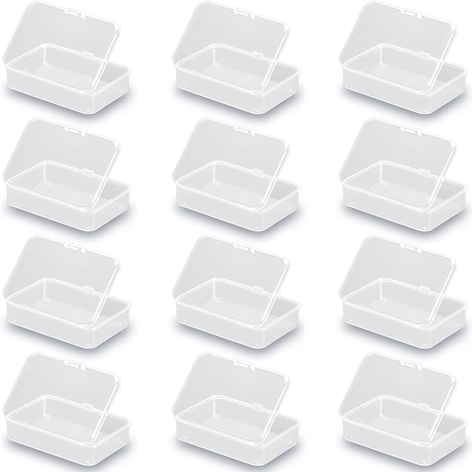 12 Pack Rectangle Plastic Clear Storage Containers Box (3.54 x 2.36 x 0.87 inch) for Beads, Coins, Safety Pins and Other Craft Jewelry Watch Findings