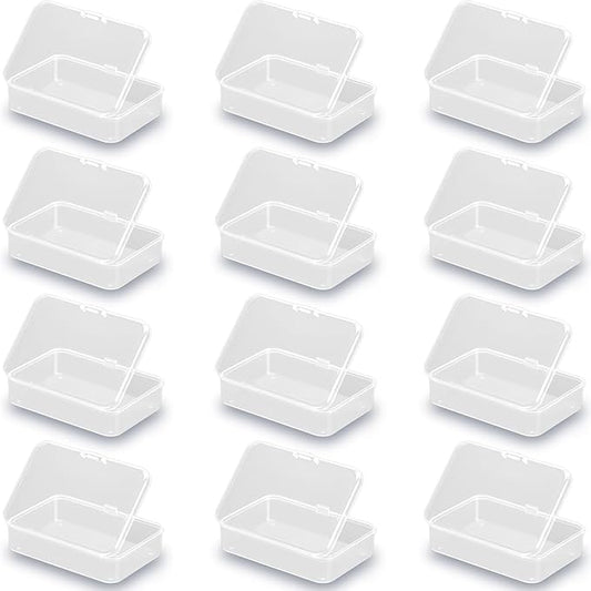 12 Pack Rectangle Plastic Clear Storage Containers Box (3.54 x 2.36 x 0.87 inch) for Beads, Coins, Safety Pins and Other Craft Jewelry Watch Findings