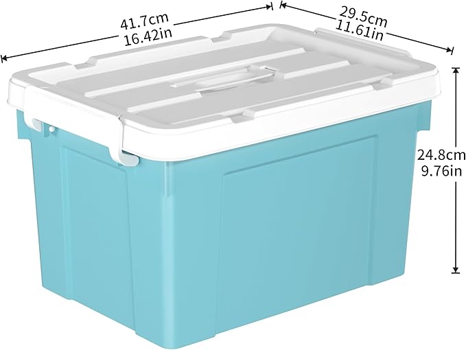 Cetomo Lidded Storage Bin with Handle, Tote Organizing Container with Durable Lid and Secure Latching Buckles, Stackable and Nestable, Plastic, 25 Quart-3 Pack, Blue