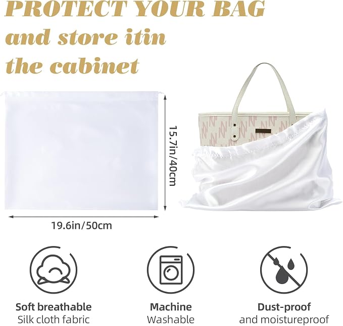 12 Pack Dust Bags for Handbags Travel Storage Pouch Silk Cloth Bag | Drawstring Large Storage Pouch for Handbag Purse Shoes Boots, Multicolor 19.6 x 15.7 Inch