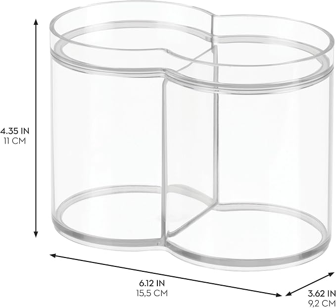 iDesign Round Plastic Canister Cosmetic Organizer with Top Tray Lid for Added Storage, The Clarity Collection – 6.12” x 3.62” x 4.35”, Clear