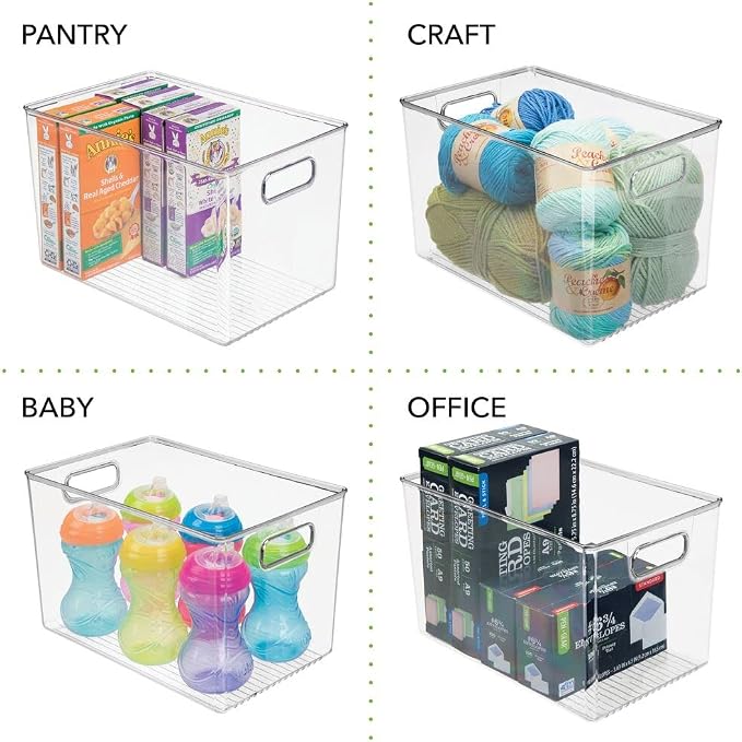 mDesign Deep Plastic Home Storage Organizer Bin for Cube Furniture Shelving in Office, Entryway, Closet, Cabinet, Bedroom, Laundry Room, Nursery, Kids Toy Room - 12" x 8" x 7.5" - 2 Pack - Clear