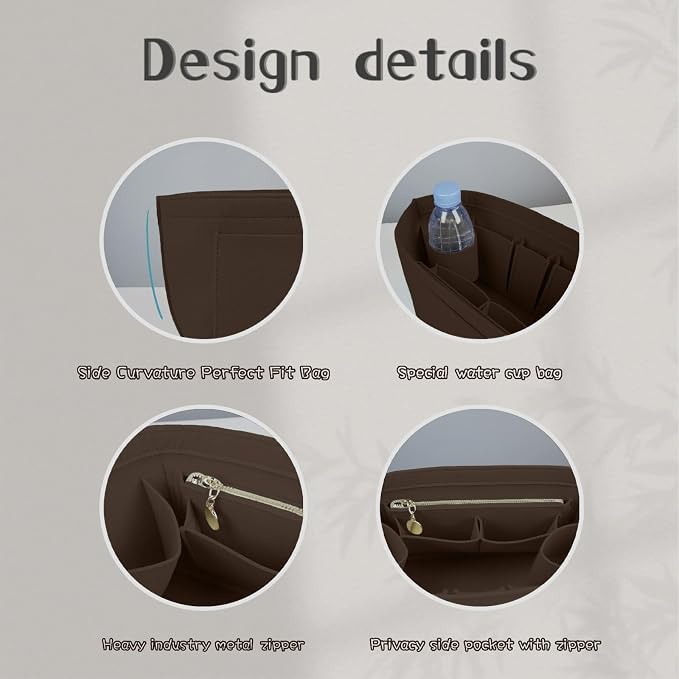 Lckaey Felt Organizer Insert for Longchamp Le Pliage Handbag Women Purse organizer 1012-25Coffee-M