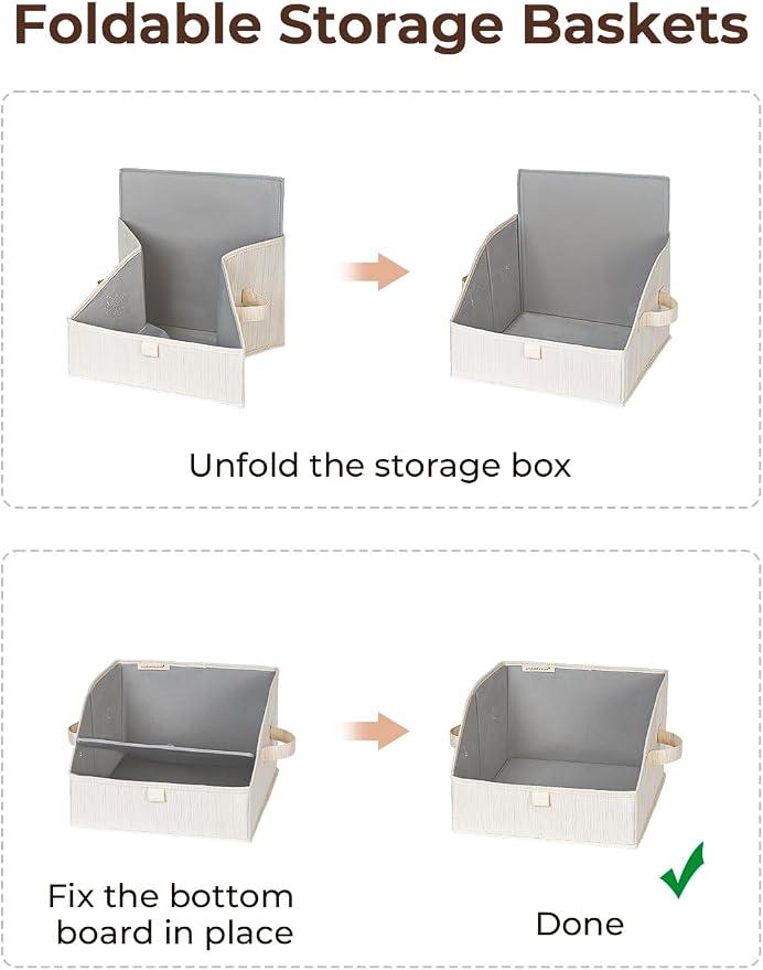 StorageWorks Closet Baskets for Shelves, Trapezoid Storage Bins, Closet Organizers and Storage, Clothes Organizing Bins, Small, 3-Pack, Mixing of Beige, White & Ivory