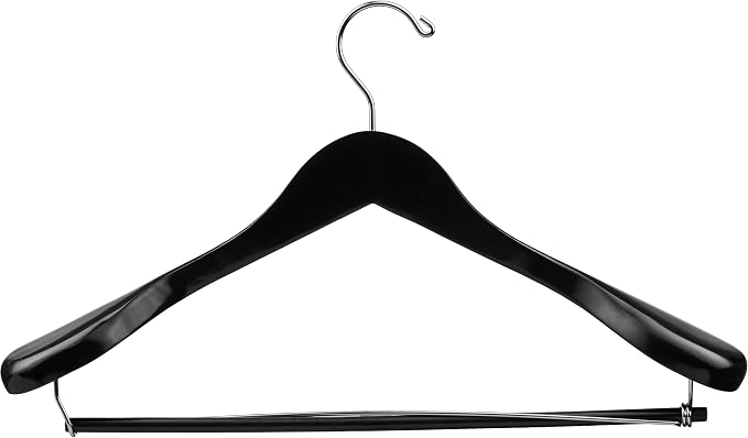 DEILSY™ Black Suit Hangers for Men with Non-Slip Pants Bar & 360° Swivel Hook - Smooth Finish Wooden Coat Hangers, Heavy Duty Wooden Hanger – Pack of 6