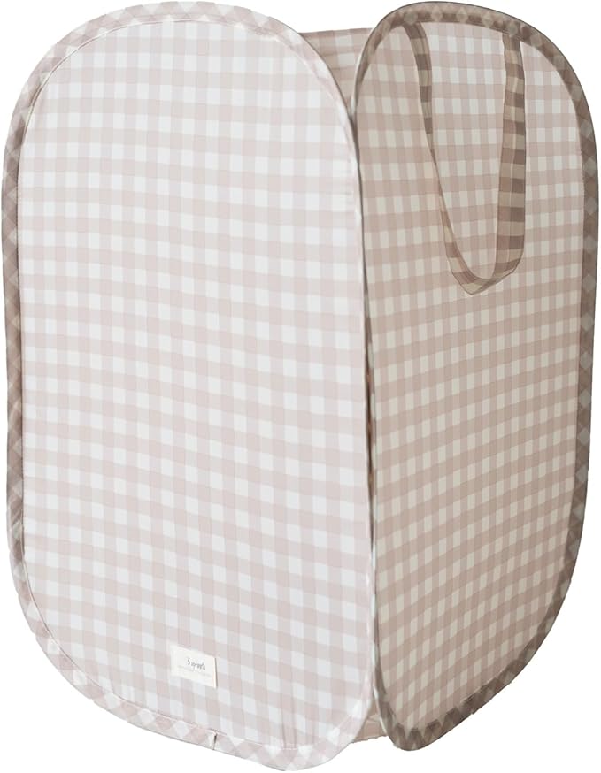 3 Sprouts Pop Up Hamper - Collapsible Laundry Basket, Popup & Foldable Design - Durable Waterproof Fabric for Dirty Clothes, Toys & Towels - Ideal for Dorm, Bedroom & Baby Nursery, Gingham Beige