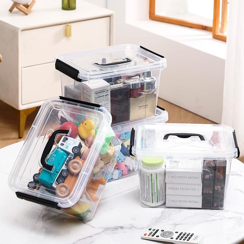 8-Pack Storage Latch Bins with Lids/Handle, 5 Quart Clear Plastic Latching Organize Box, Stackable Storage Containers fo