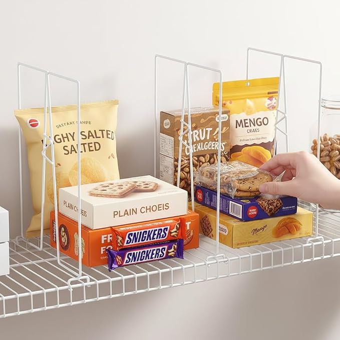 Wire Shelf Dividers - White Closet Organization & Storage Organizer - No Tool Shelf Divider for Wire Shelves - Metal Shelf Accessories – for 12“ Deep Wire Shelves – Tall 16” Height – 4 Pack