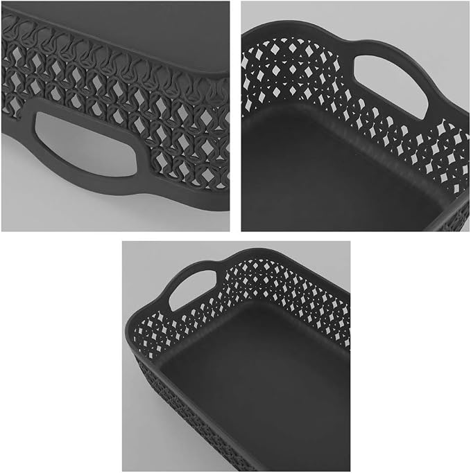 6-Pack Gray Small Plastic Storage Baskets Tray with Handle, Plastic Organizing Baskets