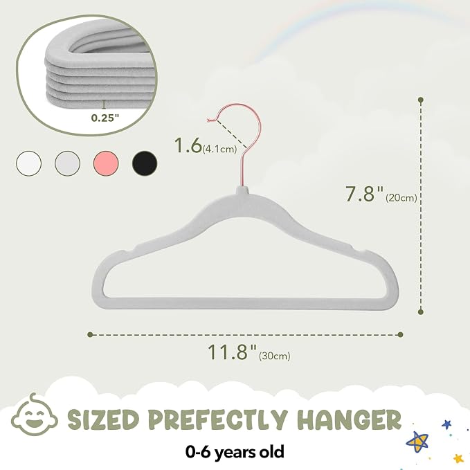 HOUSE DAY Velvet Baby Hangers for Closet, Kids Hangers Velvet 60 Pack, Non Slip Toddler Hanger 11.8 Inch, Durable Childrens Hanger for Newborn Baby Clothes- Gray