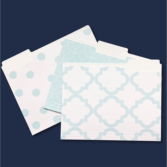 Designer File Folders by Kahootie Co, Set of 9 Decorative File Folders, 9.5” x 11.75”, Paper Organization, Office Supplies, File Folder Organizer, 3 Tab File Folders (Teal)