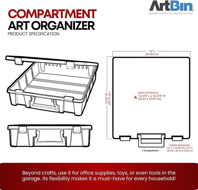 ArtBin 6955AA Super Satchel 1-Compartment Box, Art & Craft Organizer, 1-Pack, Translucent Aqua