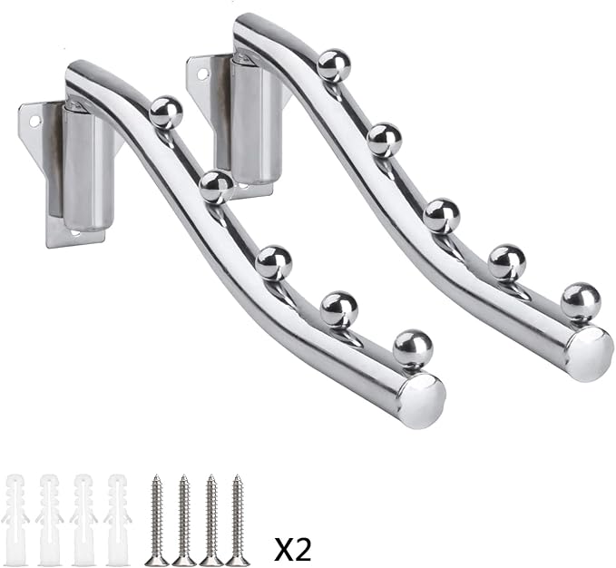 Wall Mount Clothes Hanger Rack Folding, 2 Pack Clothes Rack Stainless Steel | Wall Mounted Clothes Hanger Metal Clothes Hanger Rack Space Saving Garment Rack Folding Clothes Drying Hanger Laundry Room