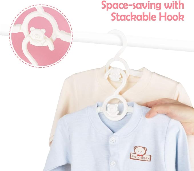 Baby Clothes Hangers 20 Pack, Plastic Kids Hangers Space Saving for Closet | White Hanger for Toddler Girl and Boy, Lightweight Anti-Slip Cascading Padded Extendable Adjustable Pant Bear Children Hangar