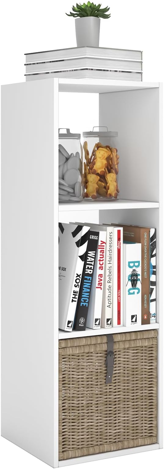 3 Cube Shelf with Anti-Tipping Kits + Reversible Open Back Bookcase, Multi Layer and Multi Grid Partition Layout (White 11in)