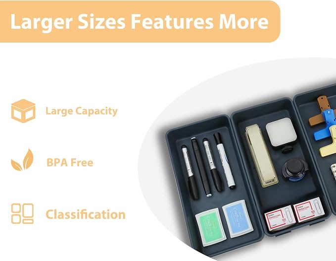 3PCS Large Plastic Drawer Organizer, 12" X 6" Desk Drawer Organizer and Storage Trays, Large-size Storage Bins, Organization and Storage Container for Makeup Vanity, Kitchen Utensil, Office, Bathroom