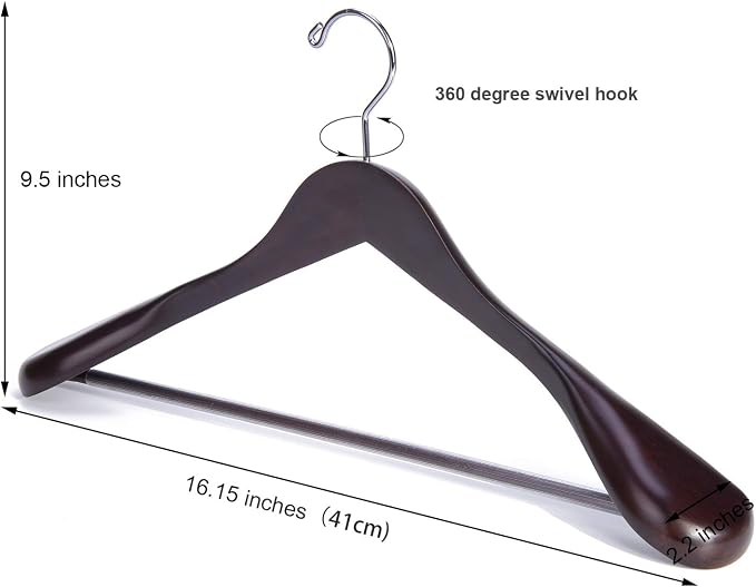 Nature Smile Wooden Coat Suit Hangers Womans Wood Jacket Outerwear Shirt Hangers Anti Slip Bar with Screw 6 Pack (16 inch Mahogany)