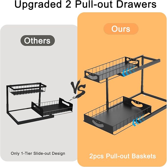 FILTA Under Sink Organizer, Metal Pull Out Cabinet Organizer, Under Sink Storage for Kitchen Bathroom Cabinet
