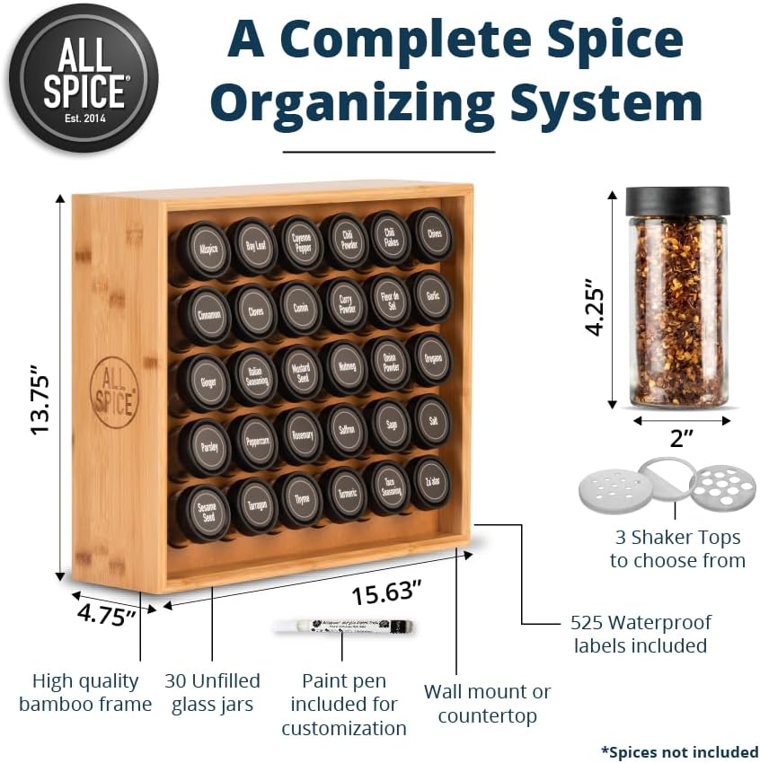 AllSpice 4" Glass Spice Jars 4 fluid ounces- 18 Pack