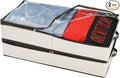 HOONEX Under Bed Storage Containers Zippered Clear Top Lid, Outer Linen Fabric, Reinforced Frame and Sturdy Bottom, 2 Leather Carrying Handles, 2 Pack, Beige