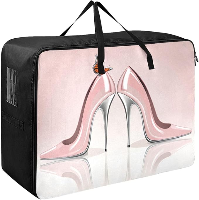 Blueangle Elegant Pink High Heel Shoes Storage Bags for Comforters, Blankets, Clothes, Quilts and Towels, Large Storage Bags Great for Closets, Bedrooms (100L)
