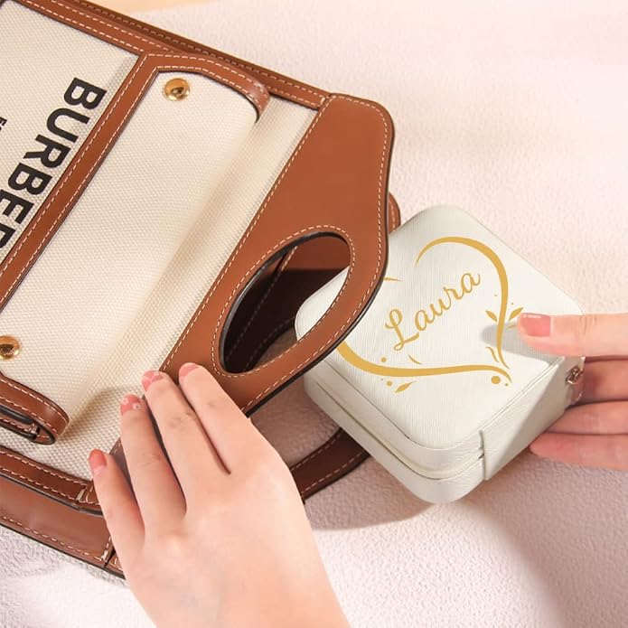 Bridesmaid Gifts Jewelry Box Personalized Small Jewelry Travel Case Custom PU Leather Portable Bridesmaid Proposal Boxes Mini Jewellery Organizer Storage Earrings Rings Necklaces for Women Girls-Pink