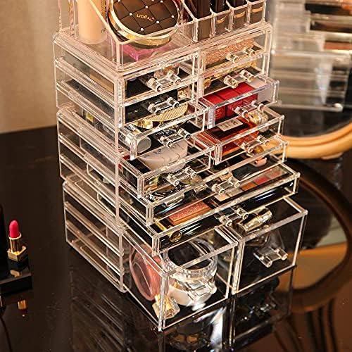 Cq acrylic 4 Pack Clear Makeup Organizer Countertop,Stackable 12 Drawers Skincare Organizer,Cute Skin Care Organizer for