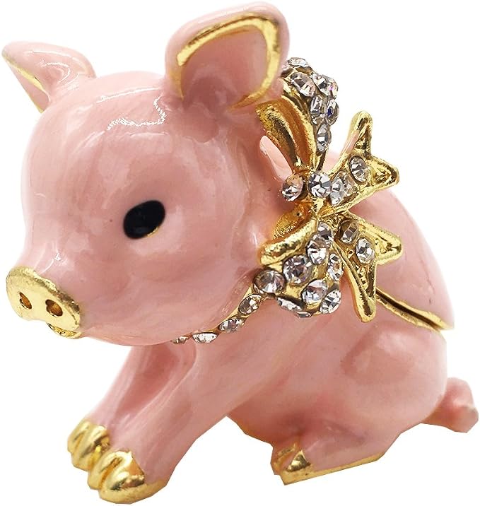 Waltz&F Handcrafted Pewter Trinket Box Jeweled New Lovely Pig Jewelry Box