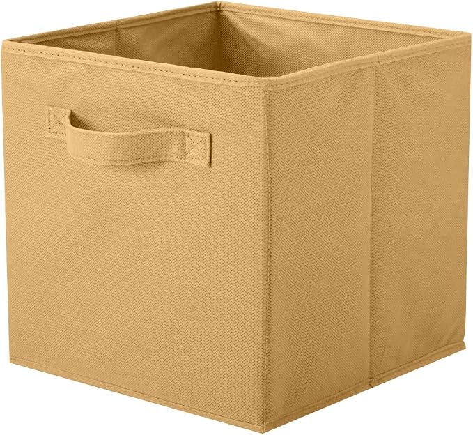 PowerKing Collapsible Storage Cubes with Handles, Fabric Foldable Bins for Closet Shelves, Durable Organization Storage Bins, 10.5'' x 11'' x 10.5'' (Khaki, 6Pack)