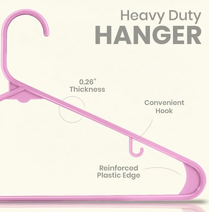 Utopia Home Plastic Hangers 50 Pack – Built-in Strap Hooks Pink | Space saving | Durable & strong | Closet organizer | Clothes hangers | Ideal for shirts, pants, skirts & coats