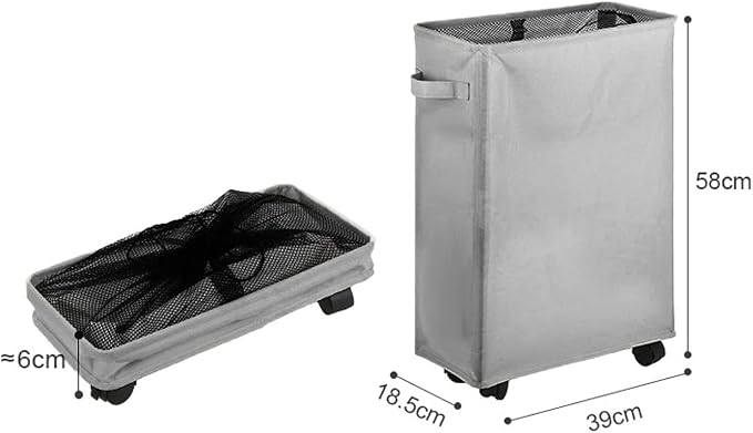 Rolling Slim Laundry Basket Foldable Sorter and Organizer on Wheels Tall Thin Dirty Laundry Hamper Basket Cloth Storage Bin for Household Sundries(Dark Gray)