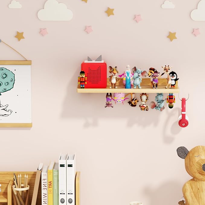 for Tonies Shelf Magnetic - 1 Tier Wooden Tonies Figure Organizer, Natural | Tonies Box Holder, Magnetic Display Shelf for Kids Room, Wall Floating Shelves Toy Storage Compatible Charging Station