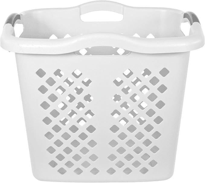 2 Bushel Lamper Plastic Laundry Basket with Silver Handles, White, Adult/Tween