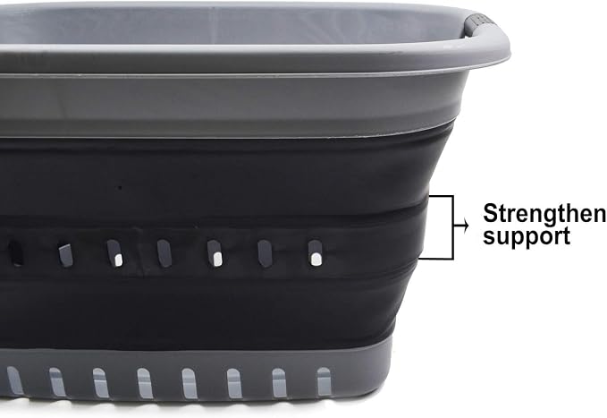 SAMMART 37L (9.77 gallon) Collapsible Plastic Laundry Basket - Foldable Pop Up Storage Container/Organizer - Space Saving Hamper/Basket (1, Grey/Black)
